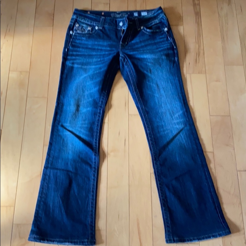 Miss Me Dark Blue Boot Cut Jeans with Silver Details - Picture 3 of 6
